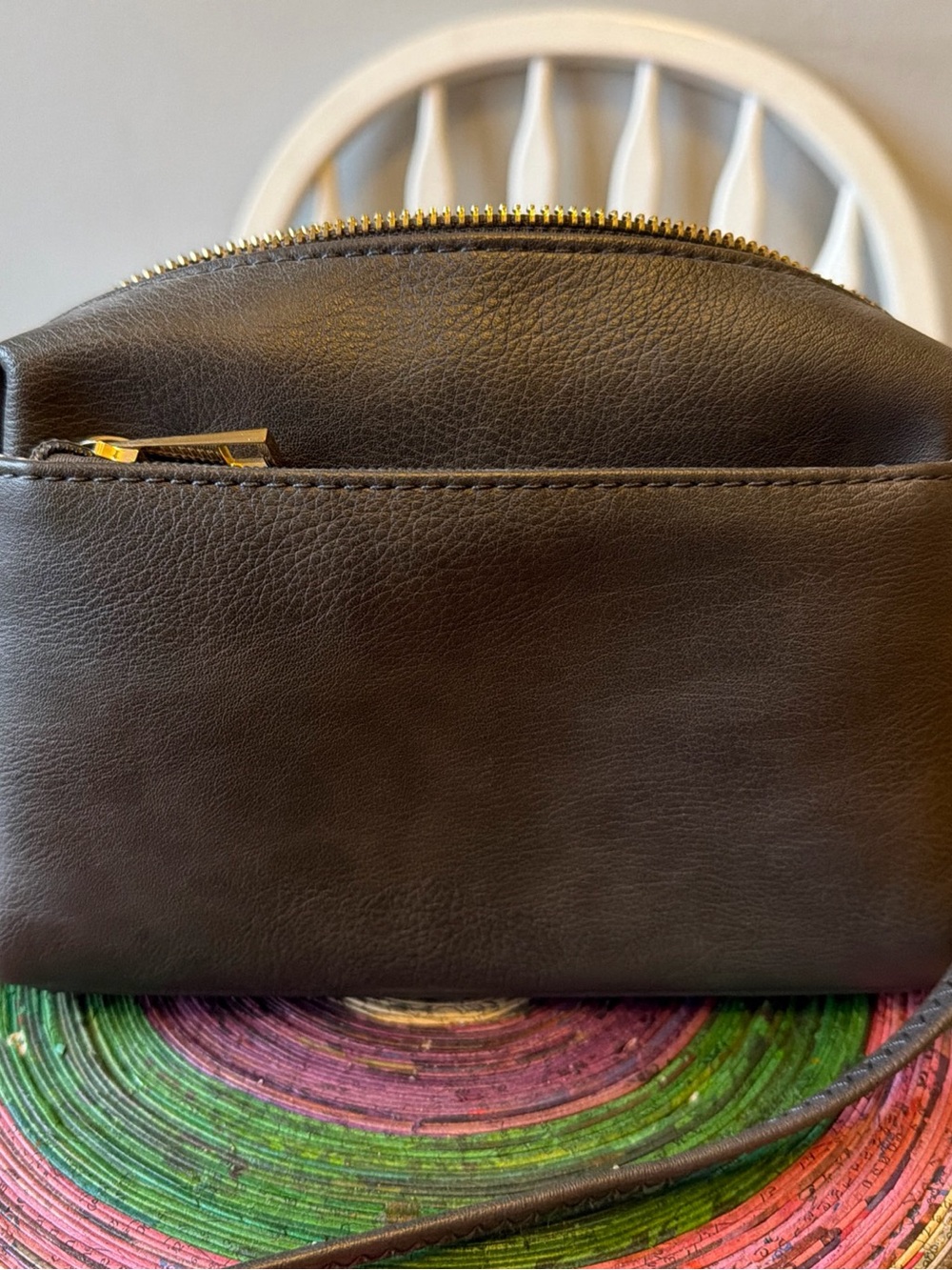 Women's Dark Brown Leather Crossbody Bag with Gold Hardware